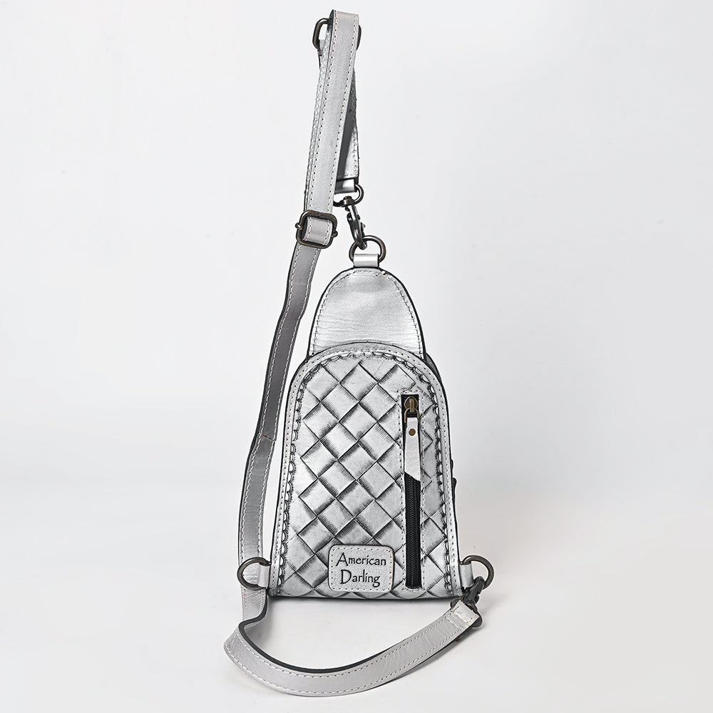 ADBG1542 Hand-Tooled Leather Sling Backpack - Western Crossbody Daypack