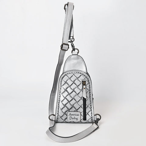 American Darling Western Leather Sling Bag with Hand-Tooled Floral Design ï¿½ Genuine Vegetable-Tanned Leather