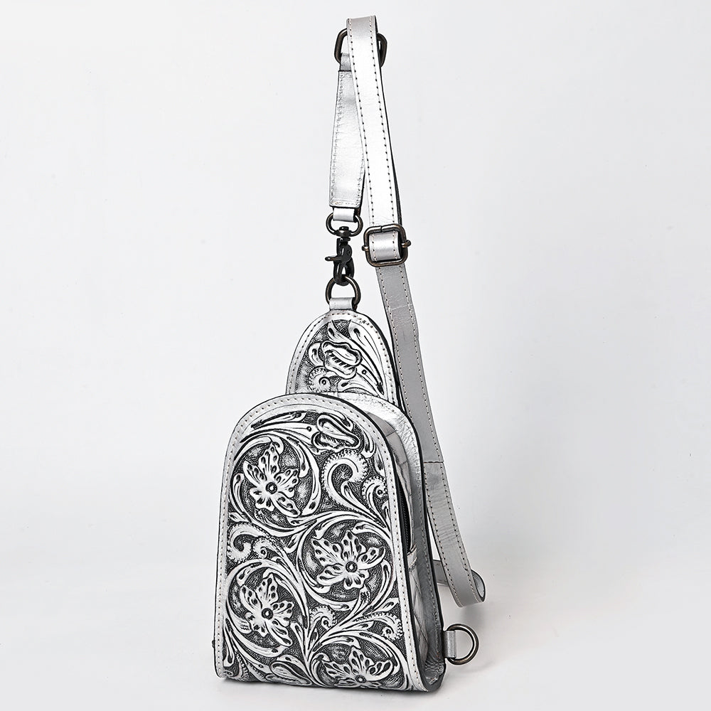ADBG1542 Hand-Tooled Leather Sling Backpack - Western Crossbody Daypack