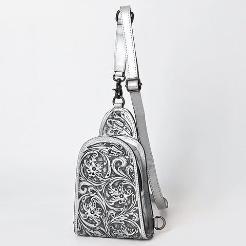 American Darling Western Leather Sling Bag with Hand-Tooled Floral Design ï¿½ Genuine Vegetable-Tanned Leather