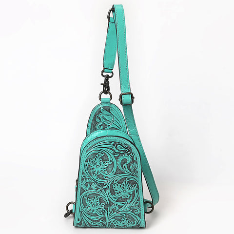 American Darling Western Leather Sling Bag with Hand-Tooled Floral Design ï¿½ Genuine Vegetable-Tanned Leather
