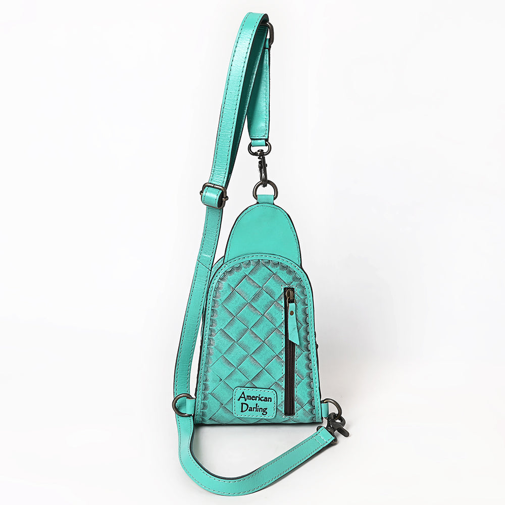 ADBG1542 Hand-Tooled Leather Sling Backpack - Western Crossbody Daypack