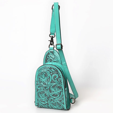 American Darling Western Leather Sling Bag with Hand-Tooled Floral Design ï¿½ Genuine Vegetable-Tanned Leather