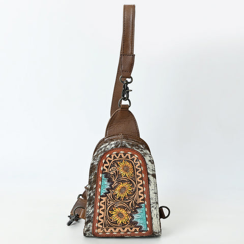 American Darling Handcrafted Western Leather Sling Bag with Hair-On Cowhide & Hand-Tooled Details