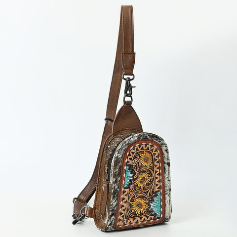 American Darling Handcrafted Western Leather Sling Bag with Hair-On Cowhide & Hand-Tooled Details