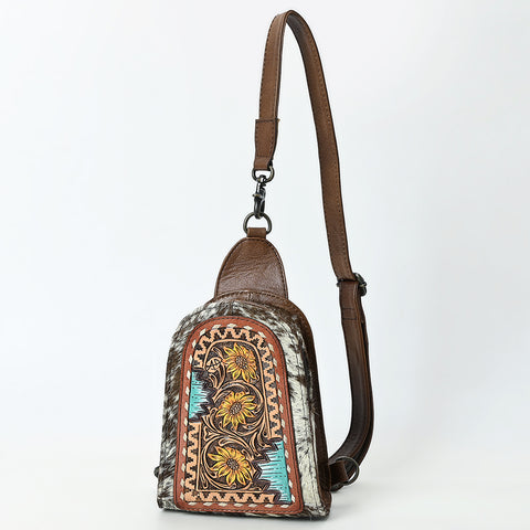 American Darling Handcrafted Western Leather Sling Bag with Hair-On Cowhide & Hand-Tooled Details