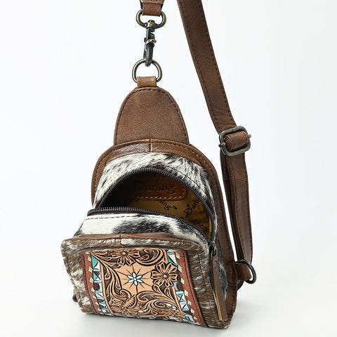 American Darling Handcrafted Western Leather Sling Bag with Hair-On Cowhide & Hand-Tooled Details