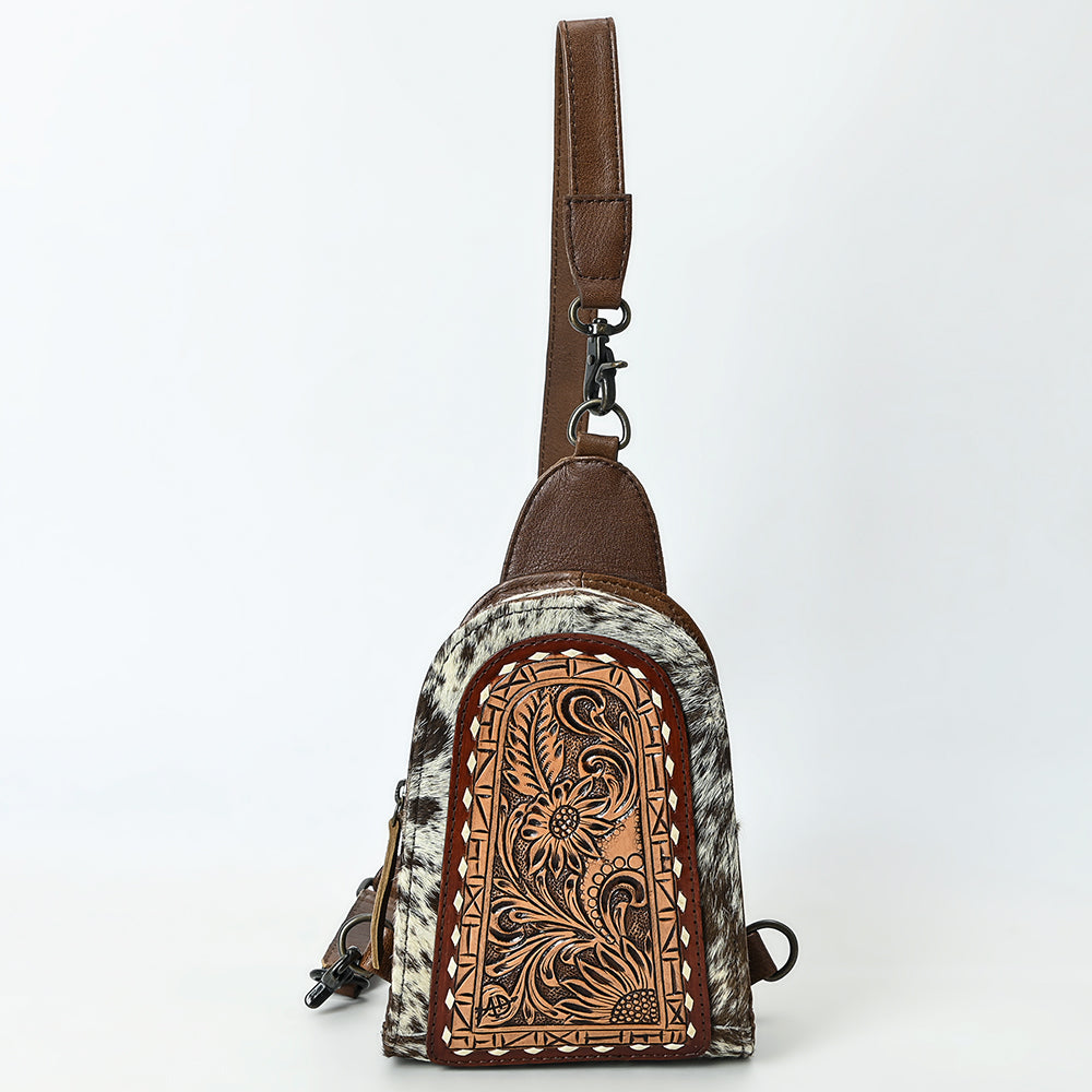 ADBG1543 Hand-Painted Floral Leather & Cowhide Sling Backpack - Western Crossbody Bag