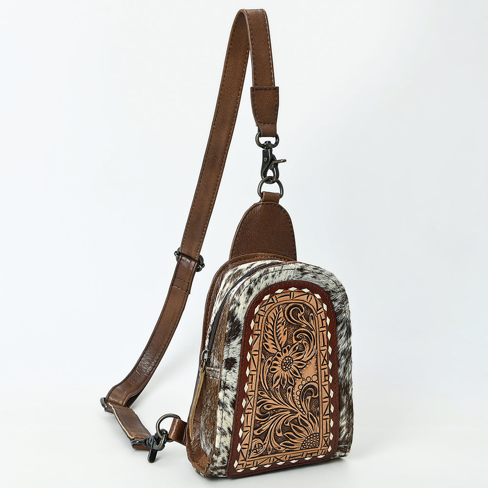 ADBG1543 Hand-Painted Floral Leather & Cowhide Sling Backpack - Western Crossbody Bag