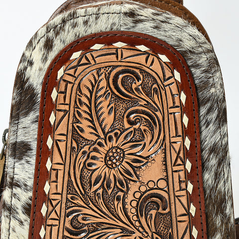 American Darling Handcrafted Western Leather Sling Bag with Hair-On Cowhide & Hand-Tooled Details