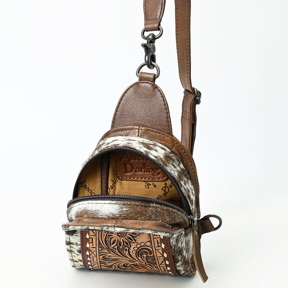 ADBG1543 Hand-Painted Floral Leather & Cowhide Sling Backpack - Western Crossbody Bag