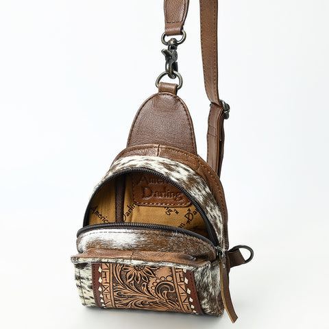 American Darling Handcrafted Western Leather Sling Bag with Hair-On Cowhide & Hand-Tooled Details