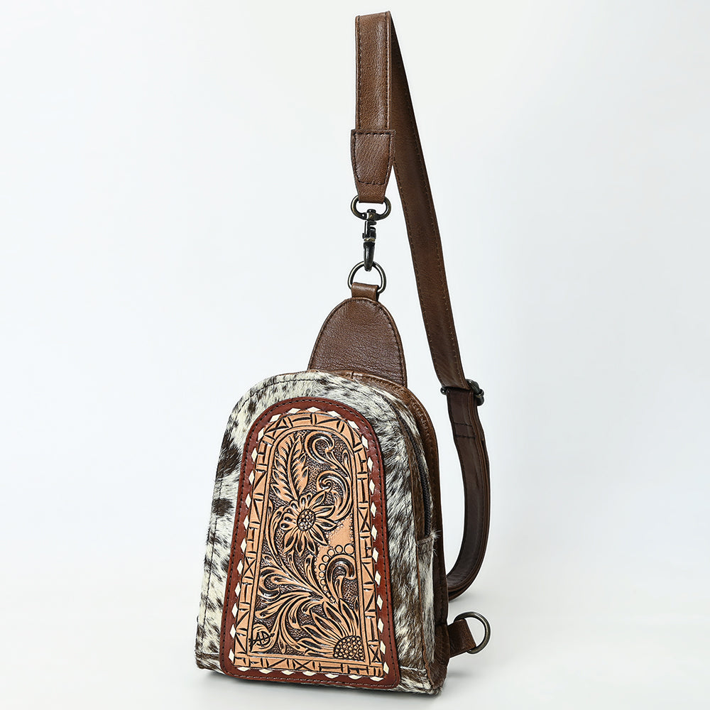 ADBG1543 Hand-Painted Floral Leather & Cowhide Sling Backpack - Western Crossbody Bag