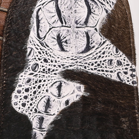 American Darling Western Leather Sling Bag Hair-On Cowhide Crocodile Embossed Detailing