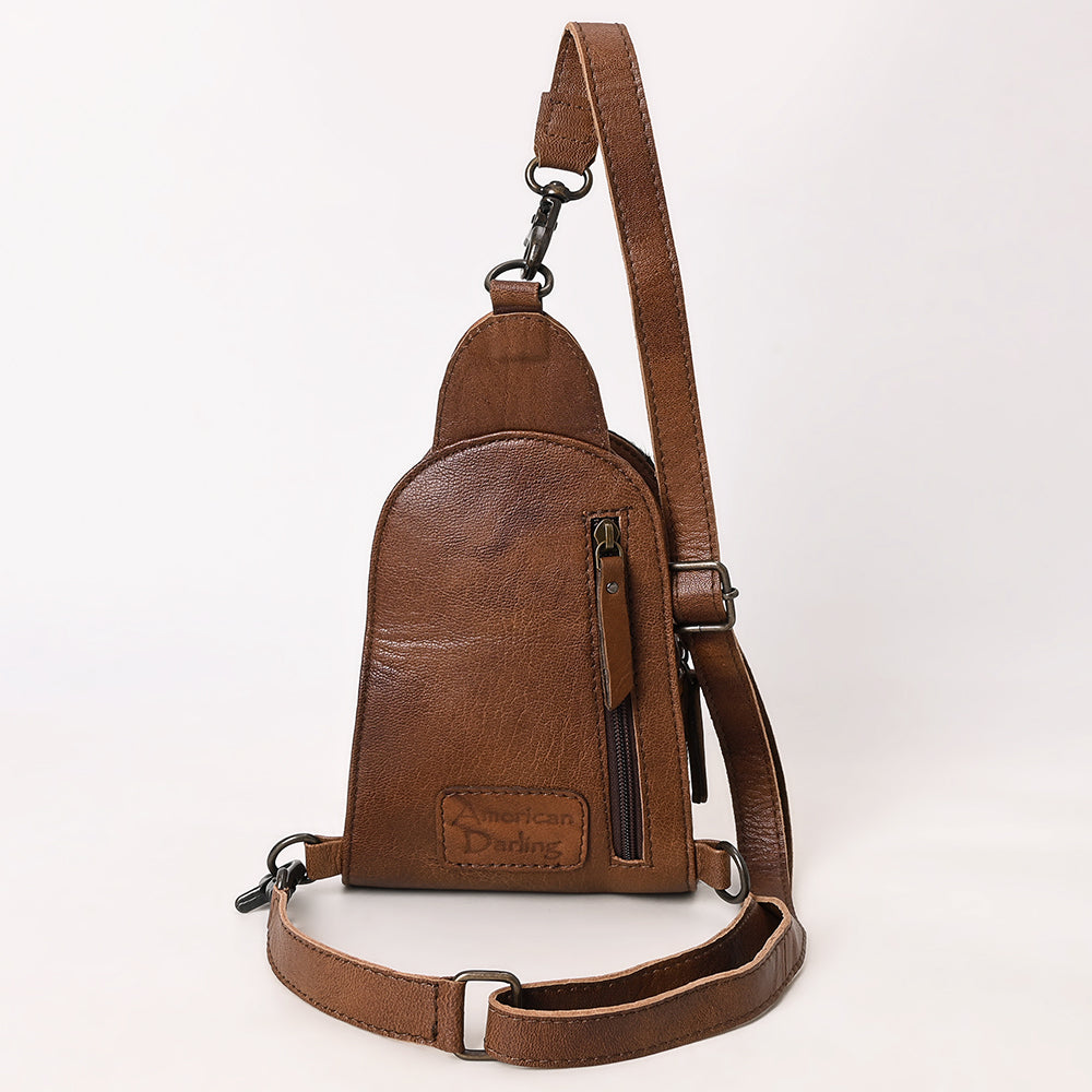 ADBG1544 Cowhide and Embossed Leather Sling Bag - Western Crossbody Backpack