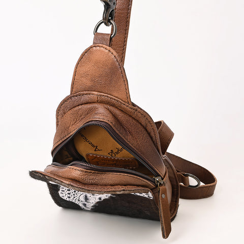 American Darling Western Leather Sling Bag Hair-On Cowhide Crocodile Embossed Detailing
