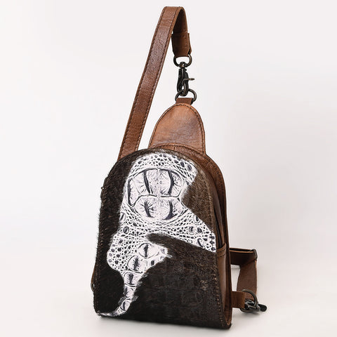 American Darling Western Leather Sling Bag Hair-On Cowhide Crocodile Embossed Detailing