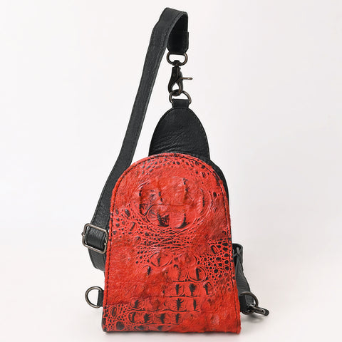 American Darling Western Leather Sling Bag Hair-On Cowhide Crocodile Embossed Detailing