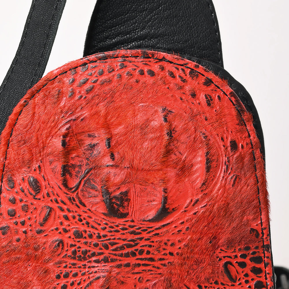 ADBG1544 Cowhide and Embossed Leather Sling Bag - Western Crossbody Backpack