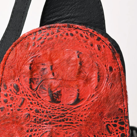 American Darling Western Leather Sling Bag Hair-On Cowhide Crocodile Embossed Detailing