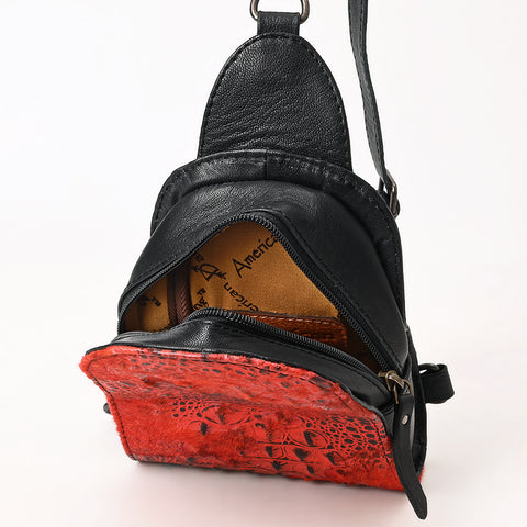 American Darling Western Leather Sling Bag Hair-On Cowhide Crocodile Embossed Detailing