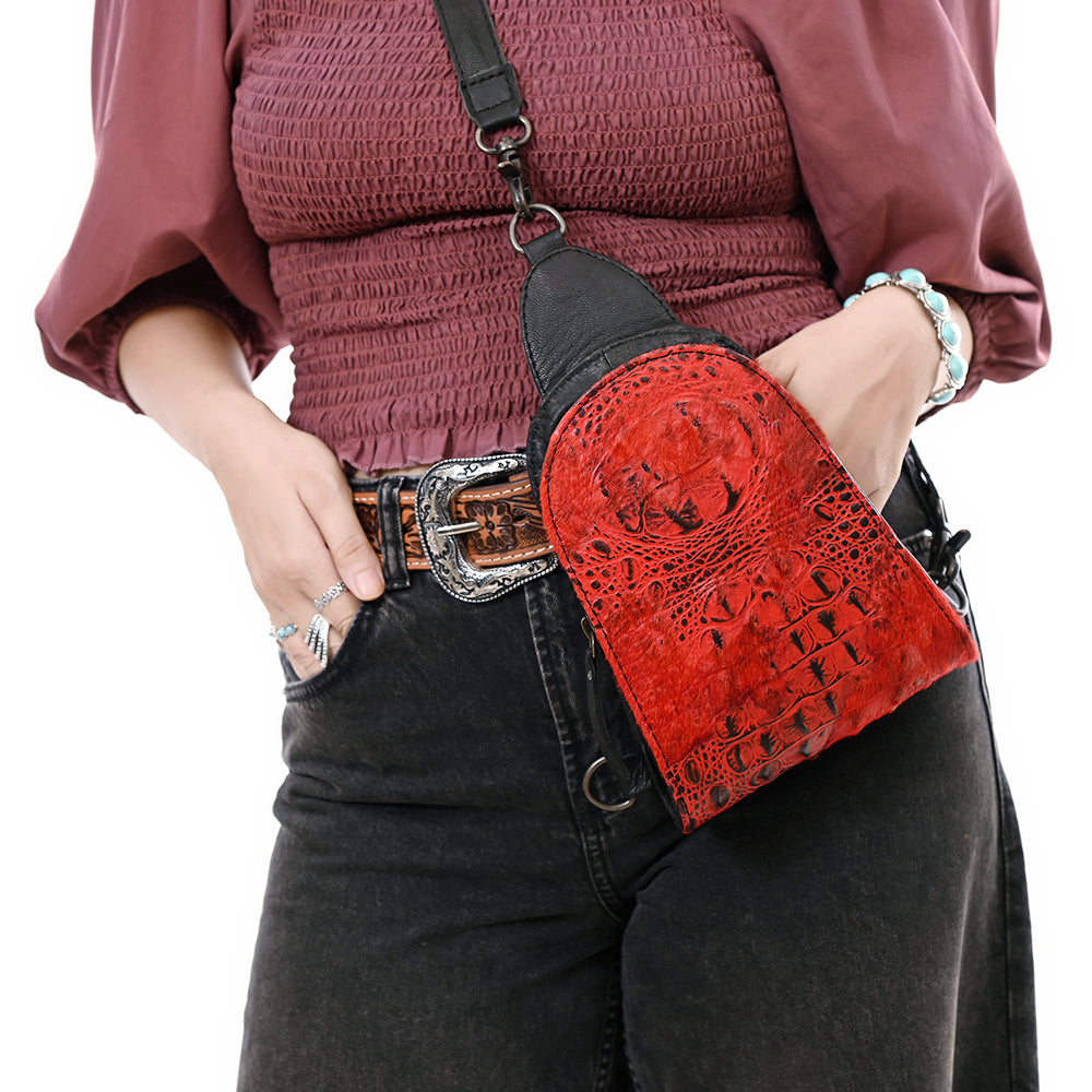 ADBG1544 Cowhide and Embossed Leather Sling Bag - Western Crossbody Backpack