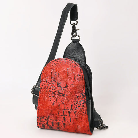 American Darling Western Leather Sling Bag Hair-On Cowhide Crocodile Embossed Detailing