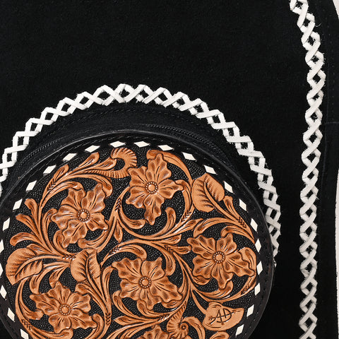 American Darling Western Genuine Suede Leather Backpack Bag with Fringe & Hand-Tooled Floral Accents