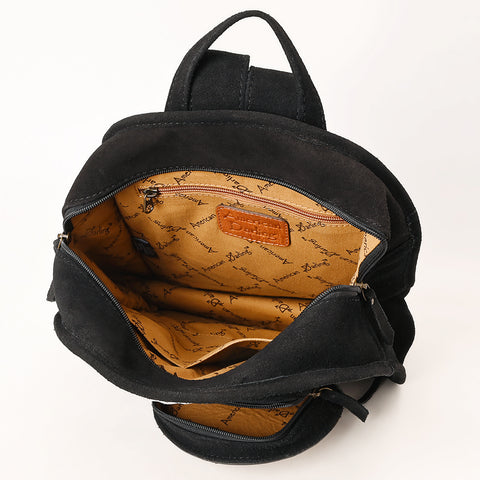 American Darling Western Genuine Suede Leather Backpack Bag with Fringe & Hand-Tooled Floral Accents