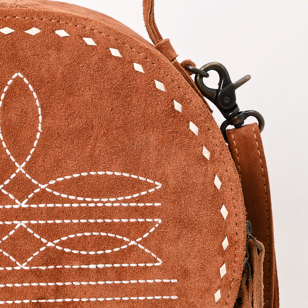 ADBG1549 Genuine suede Round Canteen Bag - Embroidered Western Boho Circle Purse