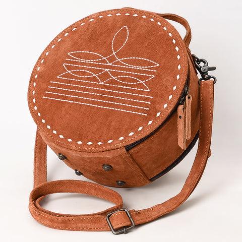 American Darling Western Genuine Suede Leather Canteen Bag with Stitch Detailing | Handcrafted Round Purse
