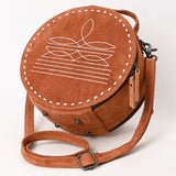 ADBG1549 Suede Round Canteen Bag - Embroidered Western Boho Circle Purse