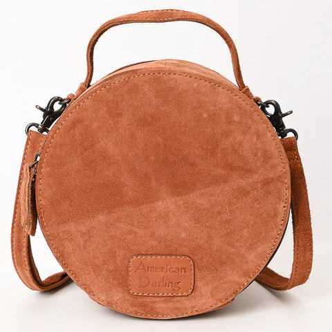 American Darling Western Genuine Suede Leather Canteen Bag with Stitch Detailing | Handcrafted Round Purse