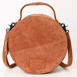 ADBG1549 Suede Round Canteen Bag - Embroidered Western Boho Circle Purse