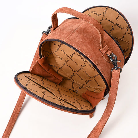 American Darling Western Genuine Suede Leather Canteen Bag with Stitch Detailing | Handcrafted Round Purse