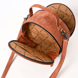 ADBG1549 Suede Round Canteen Bag - Embroidered Western Boho Circle Purse