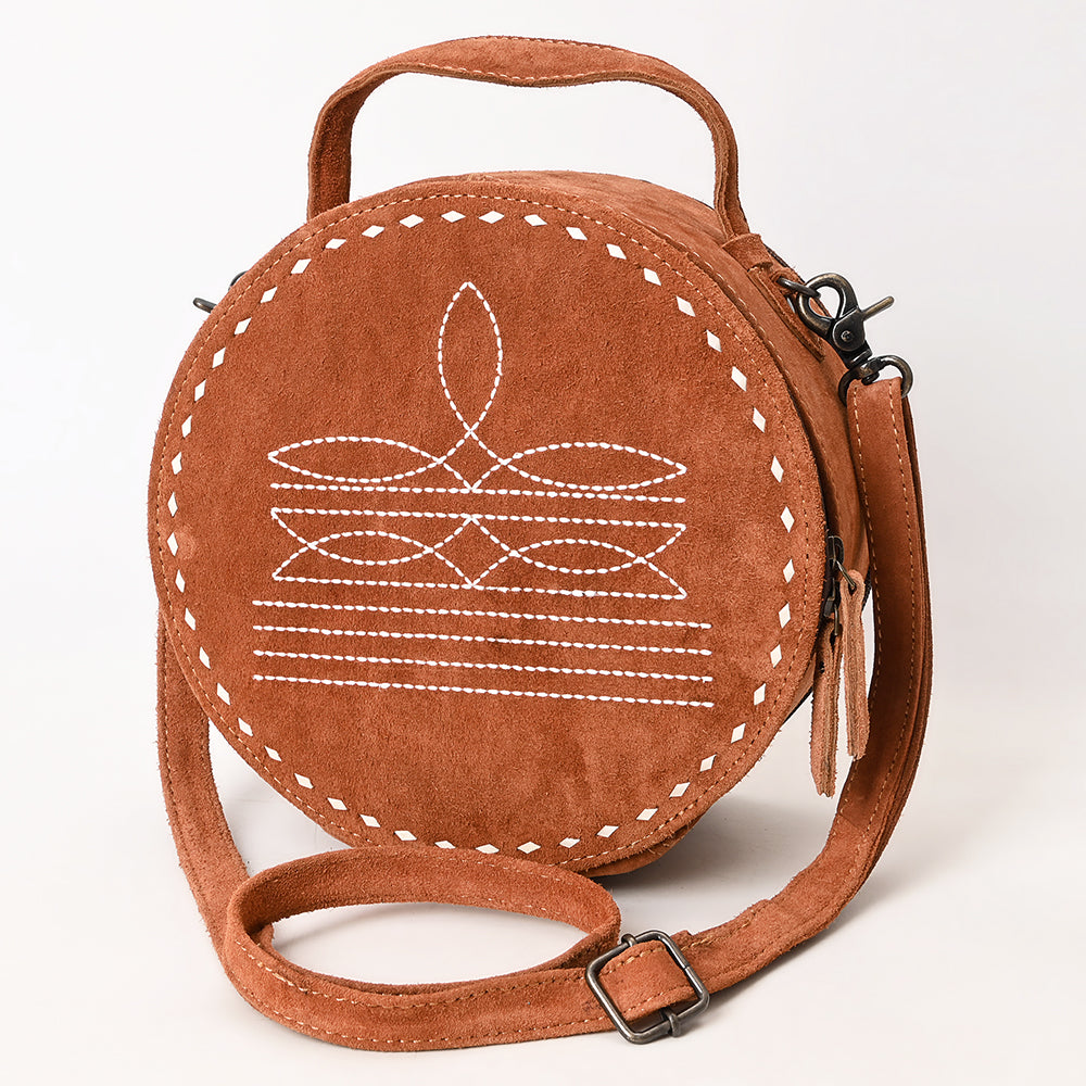 ADBG1549 Genuine suede Round Canteen Bag - Embroidered Western Boho Circle Purse