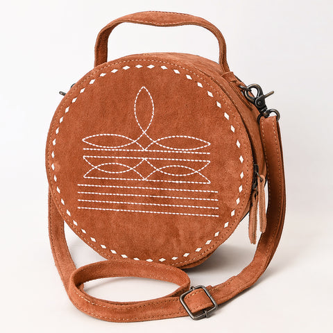 American Darling Western Genuine Suede Leather Canteen Bag with Stitch Detailing | Handcrafted Round Purse