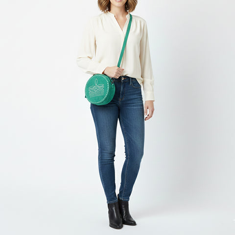 American Darling Western Genuine Suede Leather Canteen Bag with Stitch Detailing | Handcrafted Round Purse