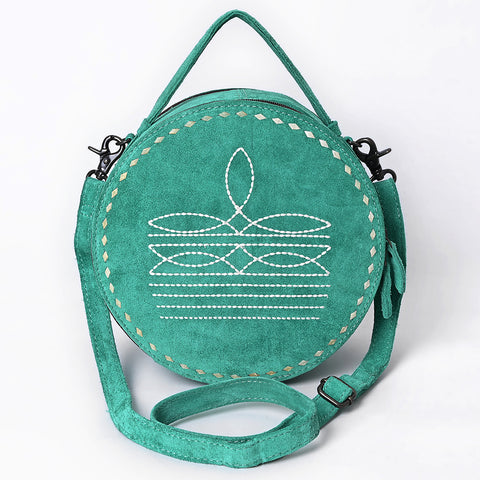 American Darling Western Genuine Suede Leather Canteen Bag with Stitch Detailing | Handcrafted Round Purse