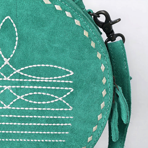 American Darling Western Genuine Suede Leather Canteen Bag with Stitch Detailing | Handcrafted Round Purse