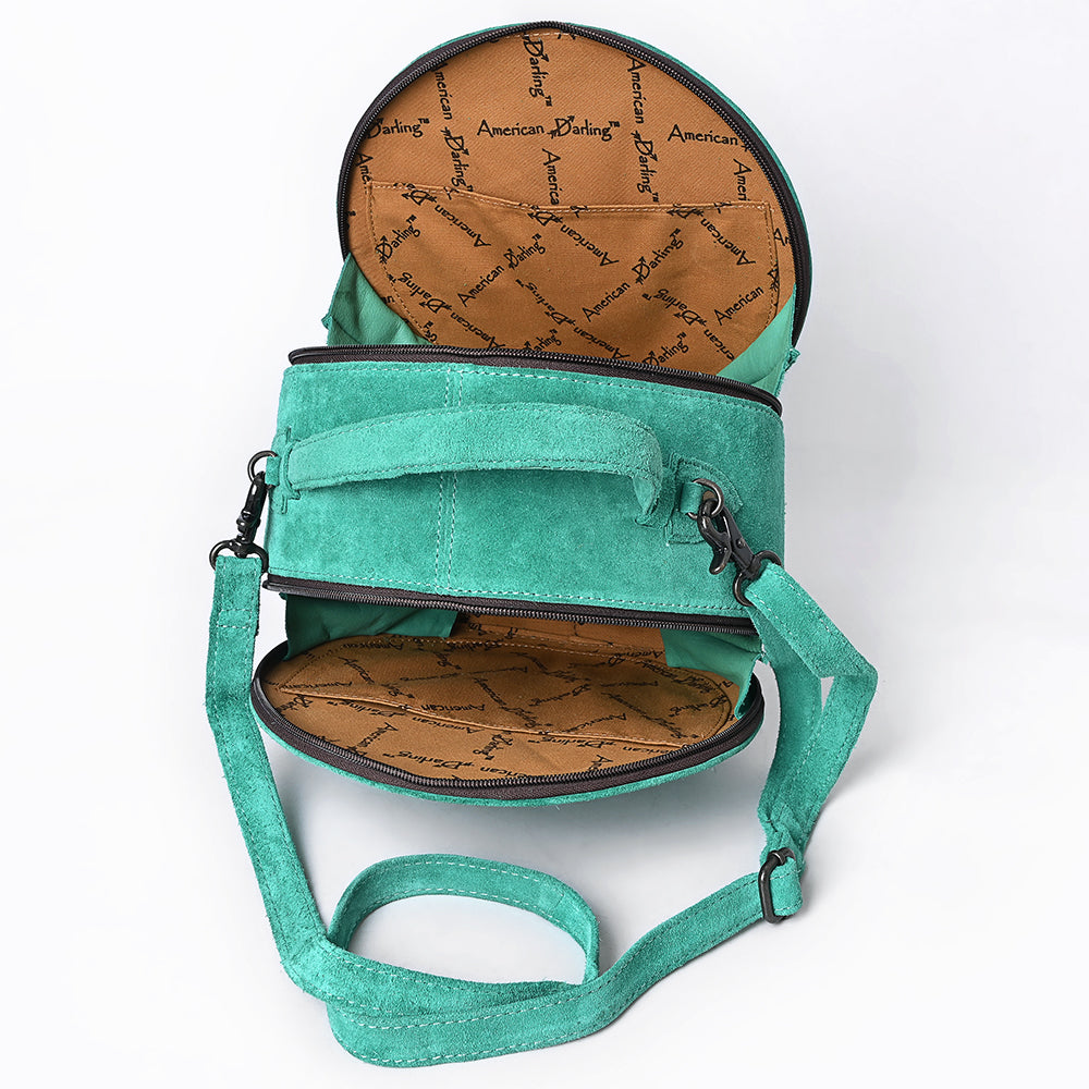 ADBG1549 Genuine suede Round Canteen Bag - Embroidered Western Boho Circle Purse