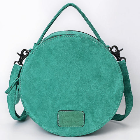 American Darling Western Genuine Suede Leather Canteen Bag with Stitch Detailing | Handcrafted Round Purse