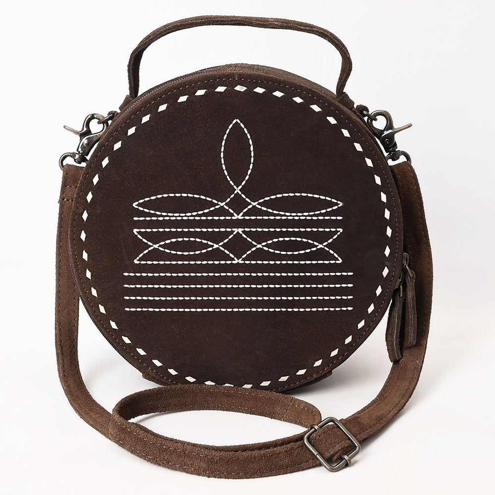ADBG1549 Genuine suede Round Canteen Bag - Embroidered Western Boho Circle Purse