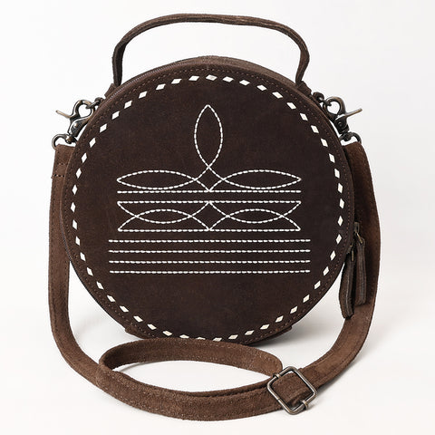 American Darling Western Genuine Suede Leather Canteen Bag with Stitch Detailing | Handcrafted Round Purse