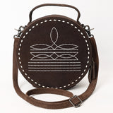 ADBG1549 Suede Round Canteen Bag - Embroidered Western Boho Circle Purse