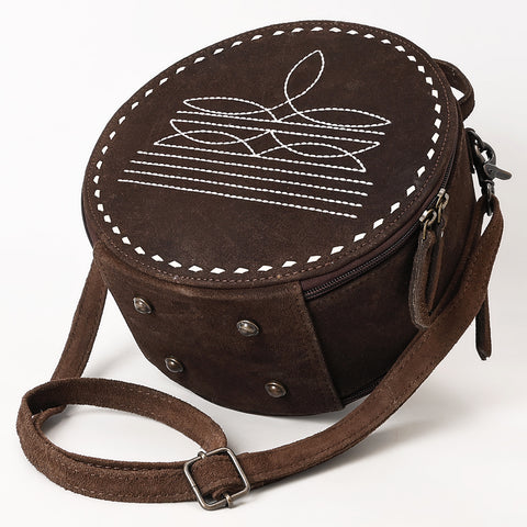 American Darling Western Genuine Suede Leather Canteen Bag with Stitch Detailing | Handcrafted Round Purse