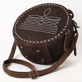 ADBG1549 Suede Round Canteen Bag - Embroidered Western Boho Circle Purse