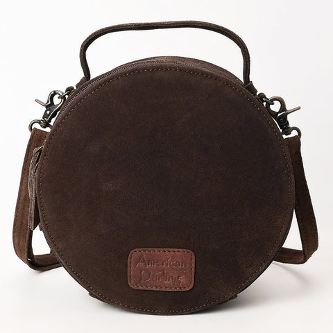 American Darling Western Genuine Suede Leather Canteen Bag with Stitch Detailing | Handcrafted Round Purse