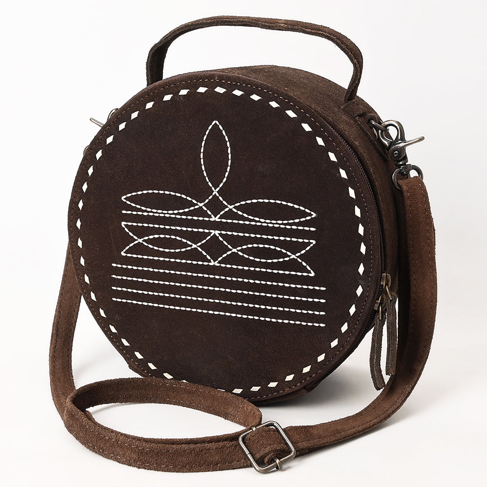 ADBG1549 Genuine suede Round Canteen Bag - Embroidered Western Boho Circle Purse